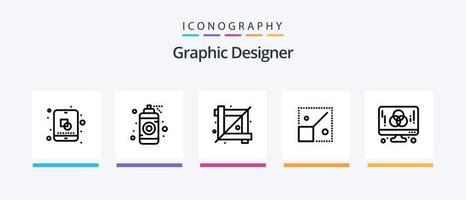 Graphic Designer Line 5 Icon Pack Including graphic. designer. blueprints. computer. designing tool. Creative Icons Design vector