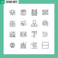 User Interface Pack of 16 Basic Outlines of gift power receipt energy waiting Editable Vector Design Elements