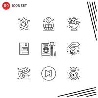 Outline Pack of 9 Universal Symbols of note education birthday book sweet Editable Vector Design Elements