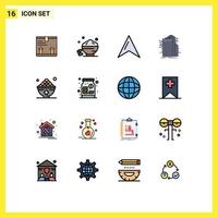 Universal Icon Symbols Group of 16 Modern Flat Color Filled Lines of dates connected open smart city building Editable Creative Vector Design Elements