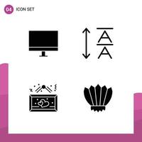 Pack of 4 creative Solid Glyphs of computers heart hardware leading romantic Editable Vector Design Elements