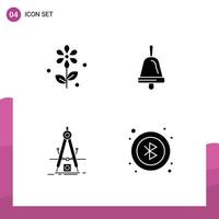 Set of 4 Modern UI Icons Symbols Signs for flower refinement bell design bluetooth Editable Vector Design Elements