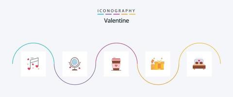 paquete de iconos de san valentín flat 5 que incluye bebida. amar. merroir día. enamorado vector