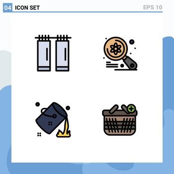 Pack of 4 creative Filledline Flat Colors of bathroom color computer science fill Editable Vector Design Elements