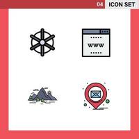 Editable Vector Line Pack of 4 Simple Filledline Flat Colors of boat hill wheel seo mountain Editable Vector Design Elements
