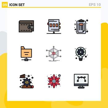 conjunto de 9 iconos de interfaz de usuario modernos signos de símbolos para elementos de diseño de vector editables de archivos de servidor de lista de verificación de datos de información