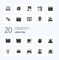 20 Labour Day Solid Glyph icon Pack like stop cone print worker labour vector