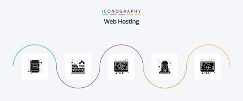 Web Hosting Glyph 5 Icon Pack Including upload. computer. web. cloud. technical vector
