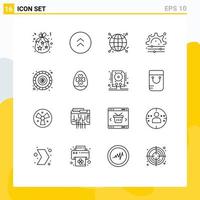 Pack of 16 Modern Outlines Signs and Symbols for Web Print Media such as coin gear up process network Editable Vector Design Elements