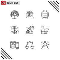 Pictogram Set of 9 Simple Outlines of money globe science world tool Editable Vector Design Elements