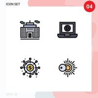 4 Creative Icons Modern Signs and Symbols of building donation laptop campaign sun Editable Vector Design Elements