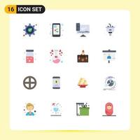 16 iconos creativos, signos y símbolos modernos de drogas, cocina, computadora, servidor de basura, paquete editable de elementos creativos de diseño de vectores. vector