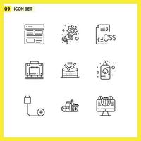 Modern Set of 9 Outlines and symbols such as luggage bag settings hotel development Editable Vector Design Elements