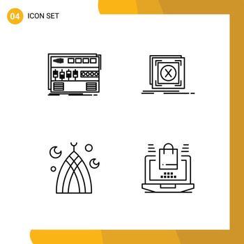 paquete de 4 signos y símbolos modernos de colores planos de línea rellena para medios de impresión web, como elementos de diseño vectorial editables del mes de la aplicación de montaje en rack del servidor de audio vector