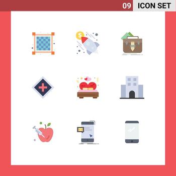 User Interface Pack of 9 Basic Flat Colors of bed service bag increase customer Editable Vector Design Elements