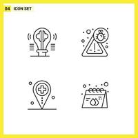 Mobile Interface Line Set of 4 Pictograms of brain hospital idea security map Editable Vector Design Elements