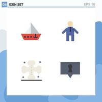 Group of 4 Modern Flat Icons Set for boat grave vehicles people bubble Editable Vector Design Elements