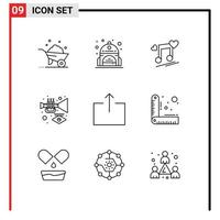 Modern Set of 9 Outlines Pictograph of output trumpet node carnival instrument Editable Vector Design Elements