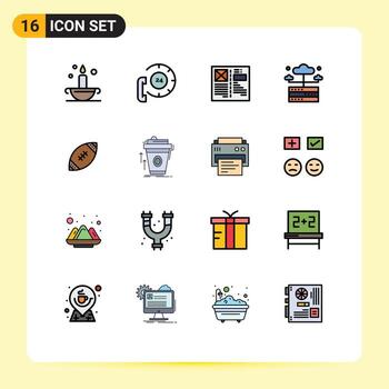 Pictogram Set of 16 Simple Flat Color Filled Lines of server hosting help database grid Editable Creative Vector Design Elements