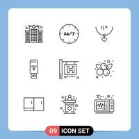 Pictogram Set of 9 Simple Outlines of signal wifi service usb party Editable Vector Design Elements