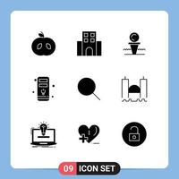 9 Universal Solid Glyph Signs Symbols of search hardware golf cpu stand Editable Vector Design Elements