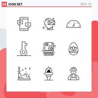 Set of 9 Vector Outlines on Grid for content password thinking lock performance Editable Vector Design Elements