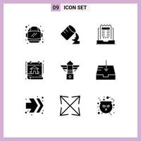 Set of 9 Modern UI Icons Symbols Signs for night street news real estate construction Editable Vector Design Elements