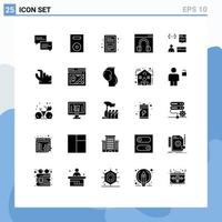 Modern Set of 25 Solid Glyphs Pictograph of help contact turntable chat file Editable Vector Design Elements