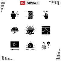 Modern Set of 9 Solid Glyphs Pictograph of protection financial hand finance zoom in Editable Vector Design Elements