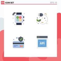 Modern Set of 4 Flat Icons and symbols such as handwatch card protection eco power api Editable Vector Design Elements