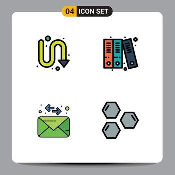 Modern Set of 4 Filledline Flat Colors Pictograph of arrows message turning history hexagon Editable Vector Design Elements