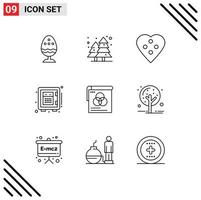 Editable Vector Line Pack of 9 Simple Outlines of money money park deposit heart button Editable Vector Design Elements