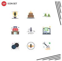 Flat Color Pack of 9 Universal Symbols of launch store forest shop pines Editable Vector Design Elements