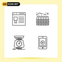 Mobile Interface Line Set of 4 Pictograms of browser implementation page heating scale Editable Vector Design Elements
