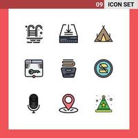 9 Thematic Vector Filledline Flat Colors and Editable Symbols of clothes login tent form key Editable Vector Design Elements