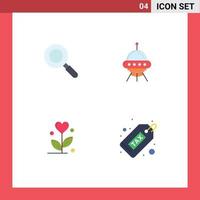 4 User Interface Flat Icon Pack of modern Signs and Symbols of search flower space ship rocket heart Editable Vector Design Elements