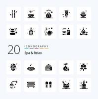 20 Spa And Relax Solid Glyph icon Pack like bottle  aroma  spa green vector