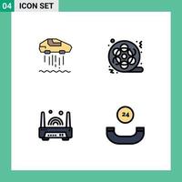 Mobile Interface Filledline Flat Color Set of 4 Pictograms of hovercar device technolody cinema router Editable Vector Design Elements