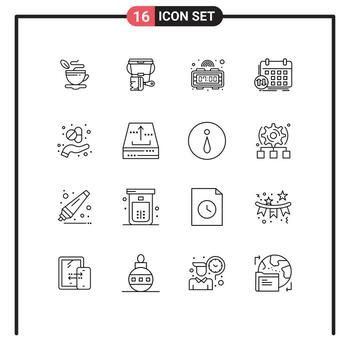 Paquete de 16 esquemas de interfaz de usuario de signos y símbolos modernos de clases de cita de alarma de evento de cápsula elementos de diseño vectorial editables vector