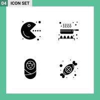 Modern Set of Solid Glyphs Pictograph of pacman boy play frying pan celebrate Editable Vector Design Elements