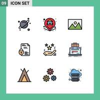 9 User Interface Filledline Flat Color Pack of modern Signs and Symbols of hand security home document banking Editable Vector Design Elements