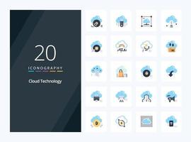 20 Cloud Technology Flat Color icon for presentation vector