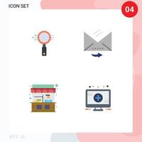 Set of 4 Vector Flat Icons on Grid for search stall zoom letter street Editable Vector Design Elements