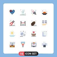 Group of 16 Flat Colors Signs and Symbols for construction kanji gastronomy india love Editable Pack of Creative Vector Design Elements