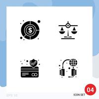 Group of 4 Solid Glyphs Signs and Symbols for accounting card balance scale services Editable Vector Design Elements