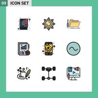 Set of 9 Commercial Filledline Flat Colors pack for navigation gps repair design metrics Editable Vector Design Elements