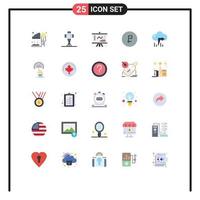 Pack of 25 Modern Flat Colors Signs and Symbols for Web Print Media such as ruble currency movies coin management Editable Vector Design Elements