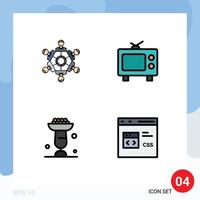 Pictogram Set of 4 Simple Filledline Flat Colors of cooperation cooking games television cupsakes Editable Vector Design Elements