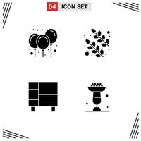 4 Universal Solid Glyphs Set for Web and Mobile Applications balloons home ware decoration nature rack Editable Vector Design Elements