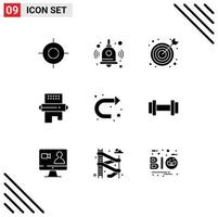 Set of 9 Modern UI Icons Symbols Signs for right sign target arrow meal Editable Vector Design Elements